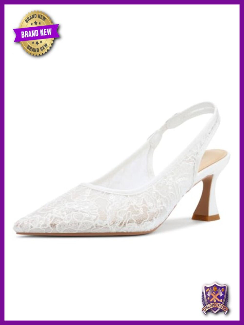 Lace Mesh Slingback Pumps with Kitten Heel Bridal Shoes 2.5 Inch